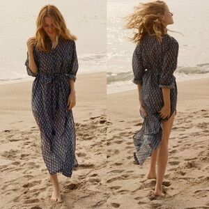 DOEN Argan Indigo Floral Prairie Long Sleeve Midi Dress